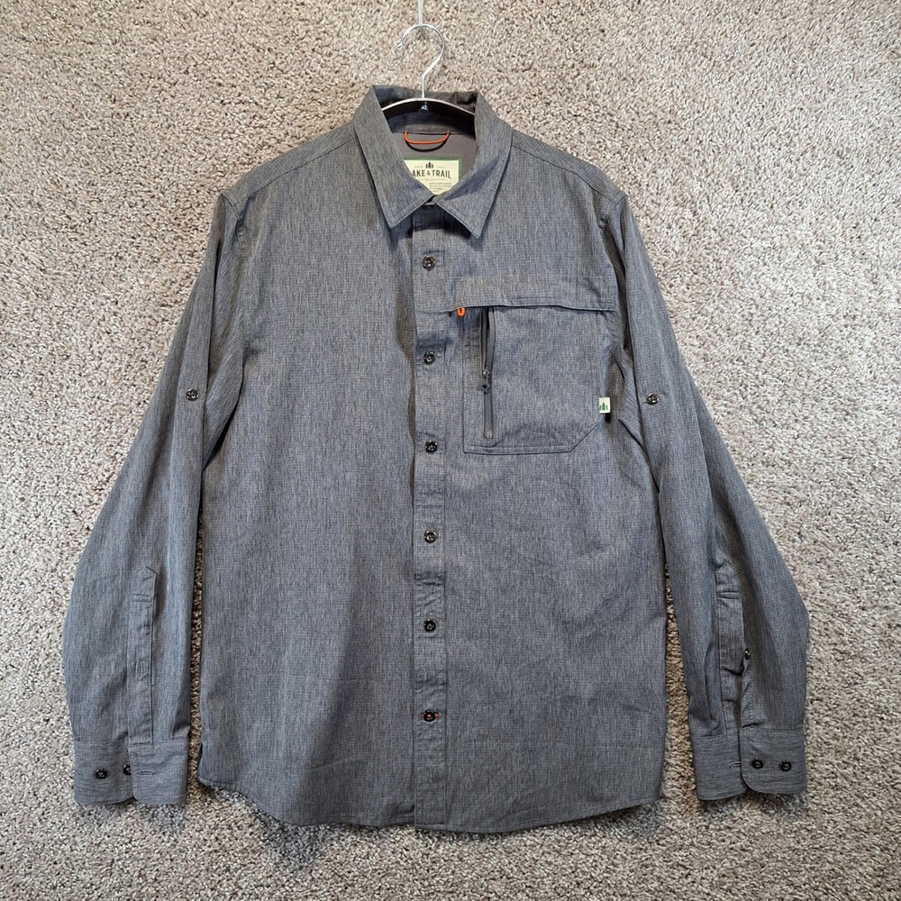 Lake & Trail Button Up Mens S Gray Outfitting Adventure Roll Tab‎ Hiking